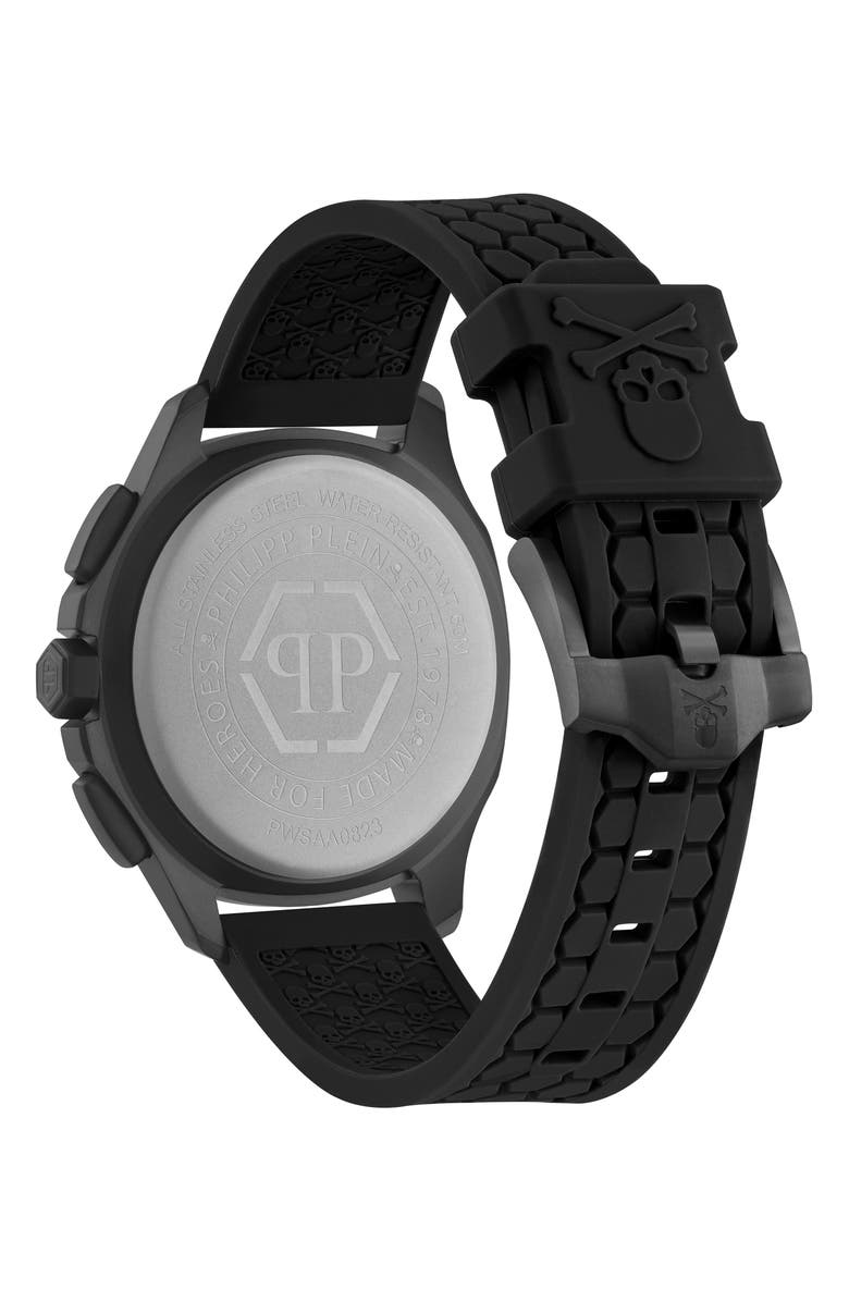 PHILIPP PLEIN Spectre Chronograph Silicone Strap Watch, 44mm, Alternate, color, Ip Black