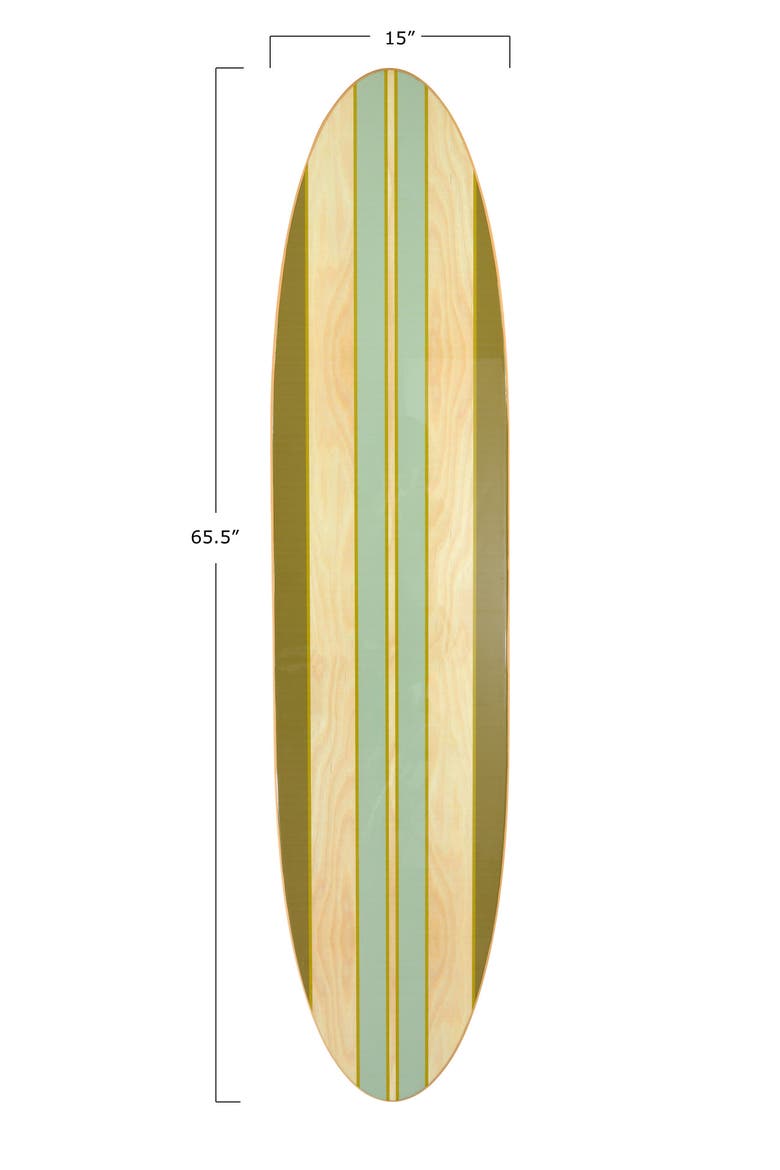 Lacquered Wood Surfboard Wall Décor with Stripes, Alternate, color, Blue