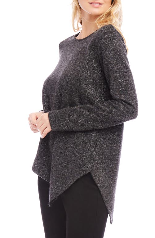 Karen Kane Metallic Sparkle Asymmetric Hem Top In Black With Silver