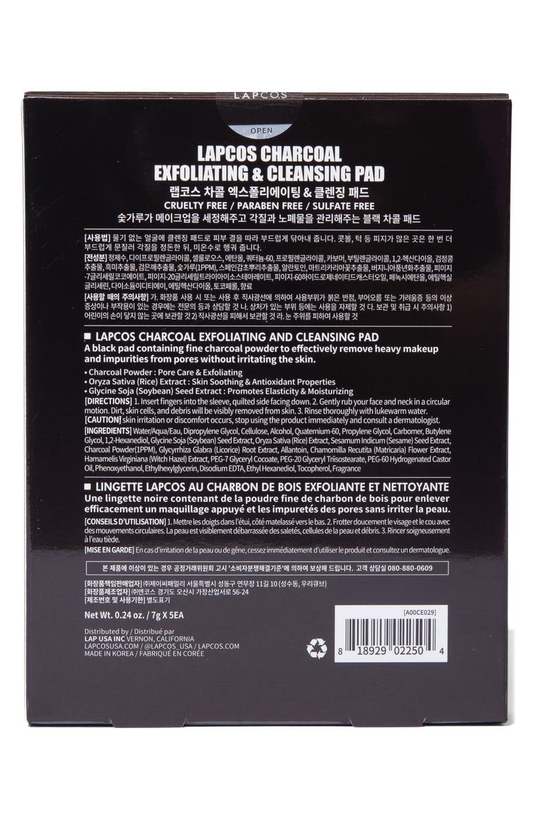 LAPCOS Charcoal Exfoliating & Cleansing Pad, Alternate, color, Black