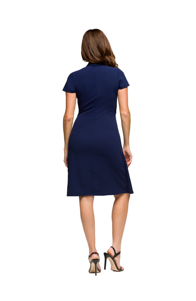 24seven Comfort Apparel Maternity Mandarin Collar Knee Length Wrap Dress, Alternate, color, Navy