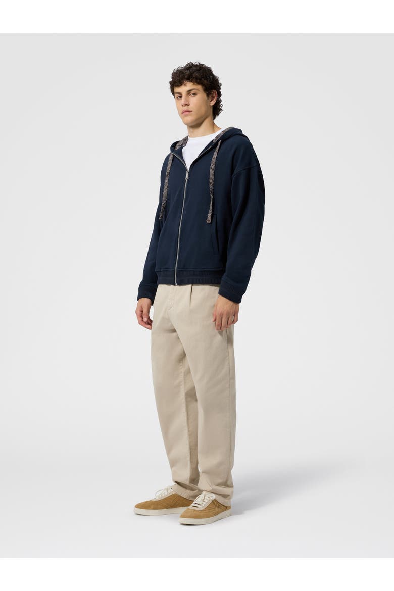 Cotton Fleece Cardigan With Zigzag Insert And Hood, Alternate, color, Navy Blue