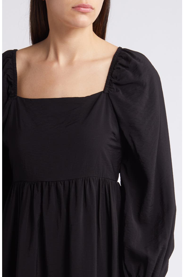 Tiered Bell Cuff Square Neck Dress, Alternate, color, BLACK