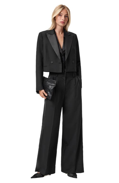 Allsaints Noa Wool Blend Crop Tuxedo Blazer In Black