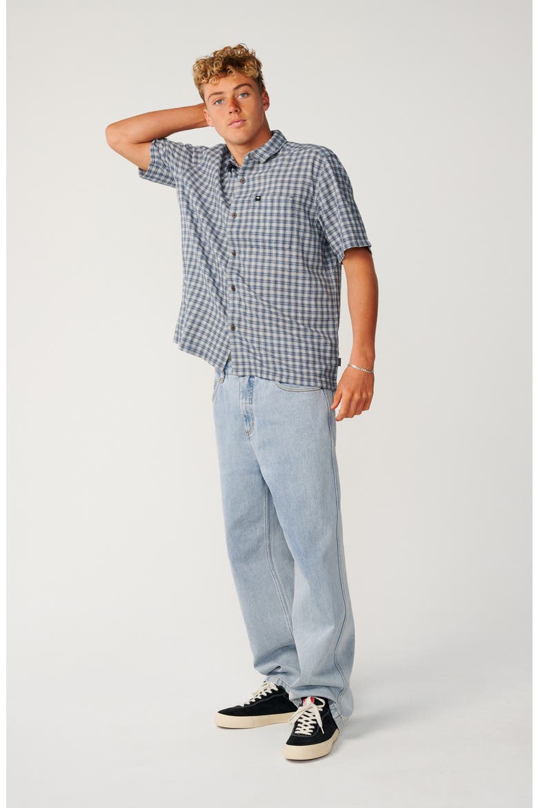 Classic Surf Check Short Sleeve Cotton Button-Up Shirt, Alternate, color, LIGHT NAVY