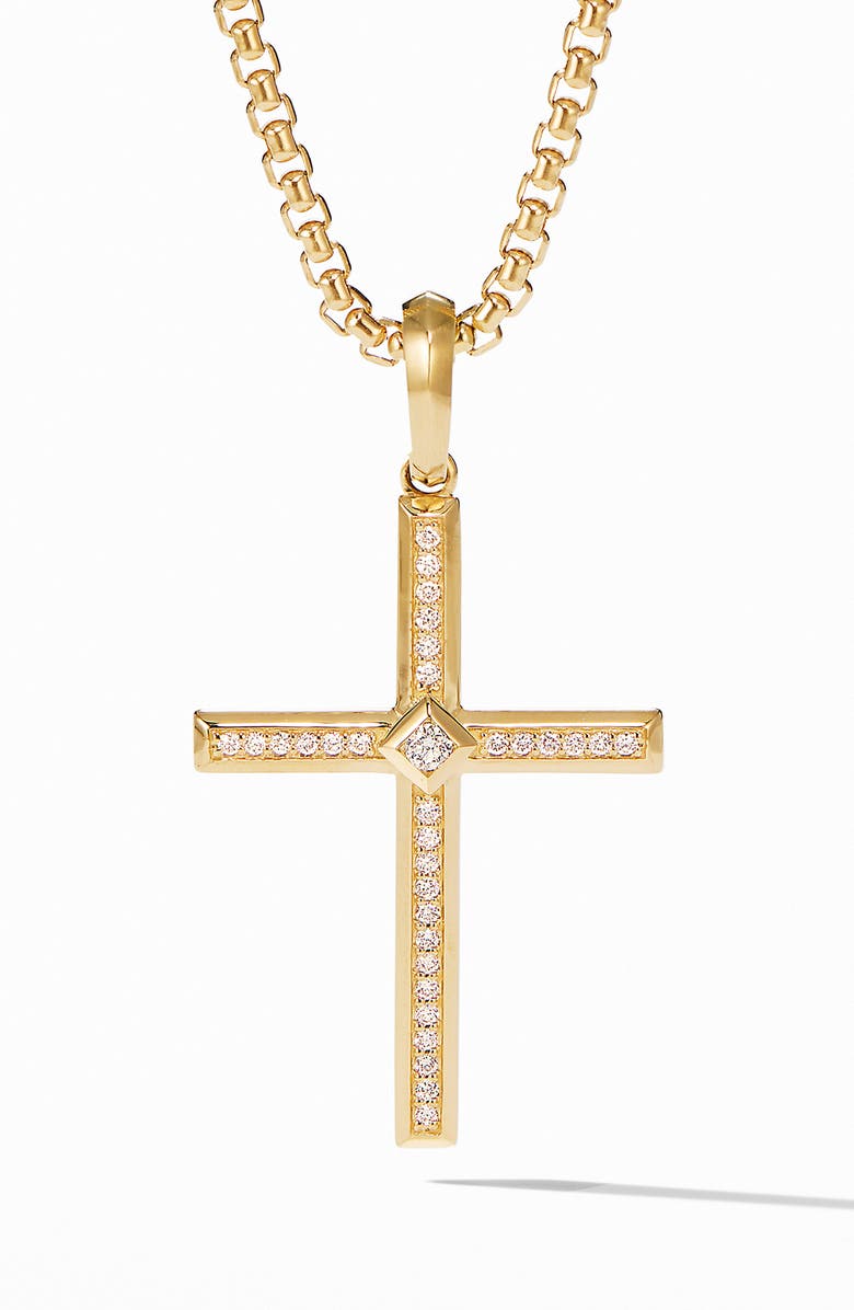 David Yurman Modern Renaissance Cross Pendant in 18K Yellow Gold with Diamonds, Main, color, 
