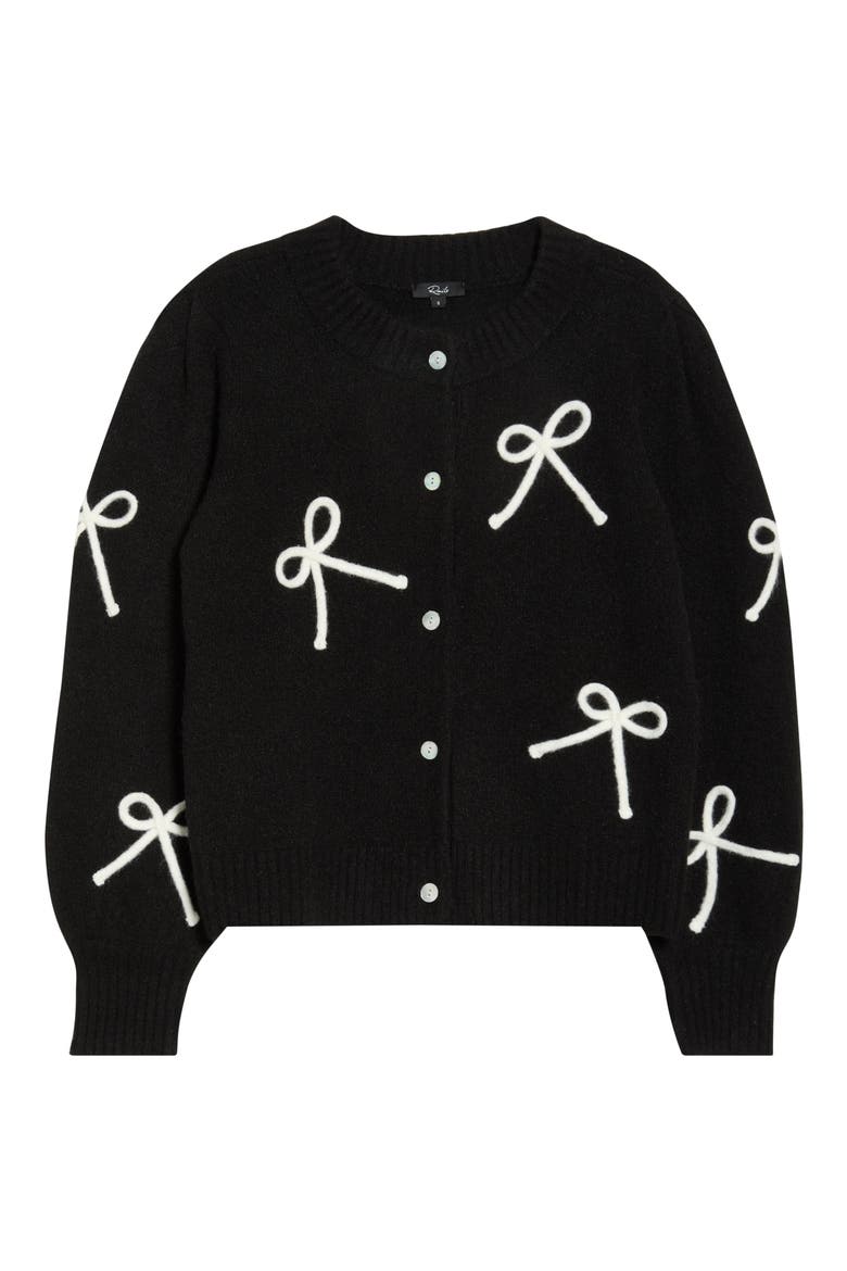 Francesca Intarsia Bow Cardigan, Alternate, color, BLACK IVORY
