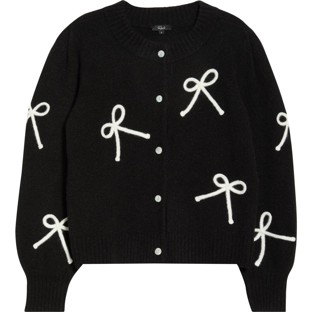 Rails Francesca Intarsia Bow Cardigan In Black