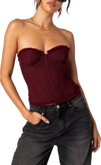 Deirdre Lace-Up Strapless Mesh Corset Top
