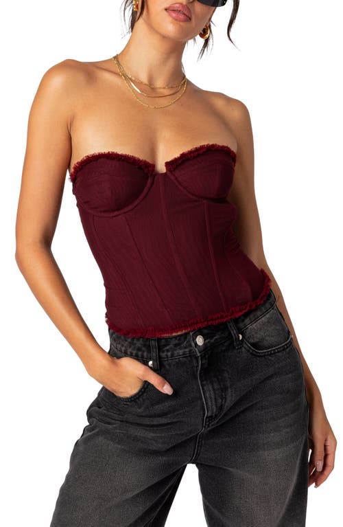 EDIKTED Deirdre Lace-Up Strapless Mesh Corset Top in Burgundy at Nordstrom, Size Medium