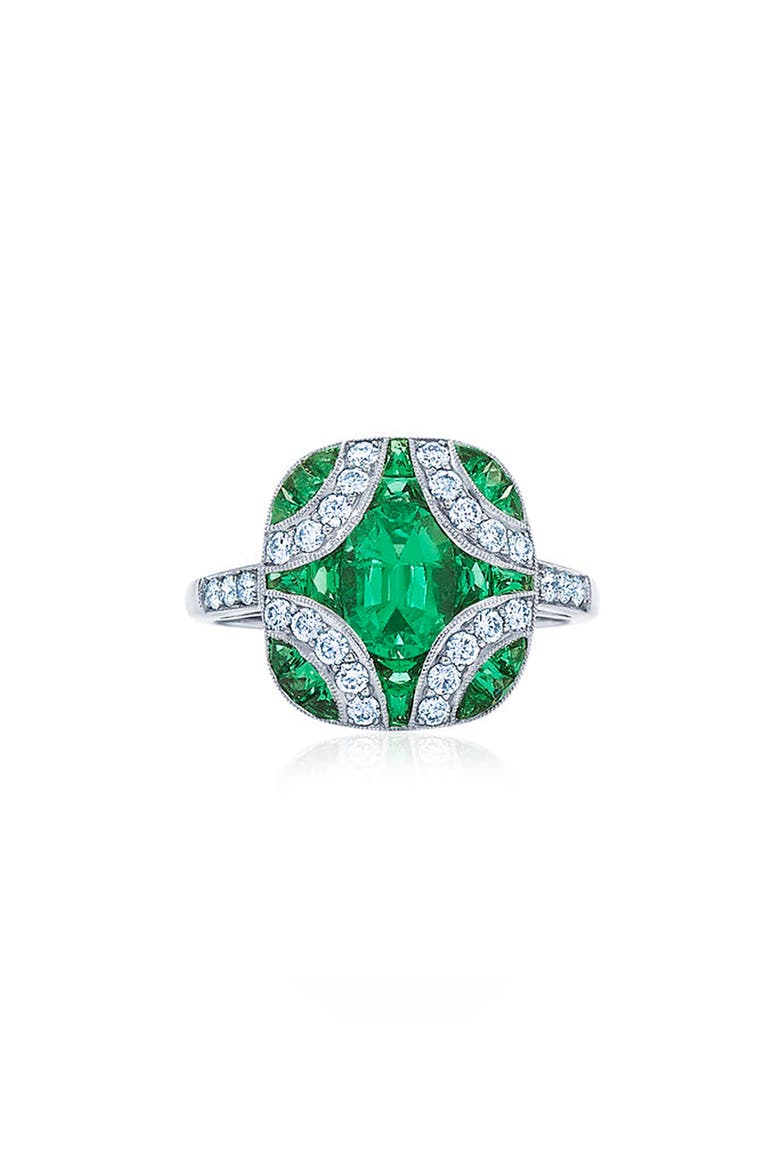 18k Gold Diamond & Emerald Statement Ring, Main, color, WHITE GOLD