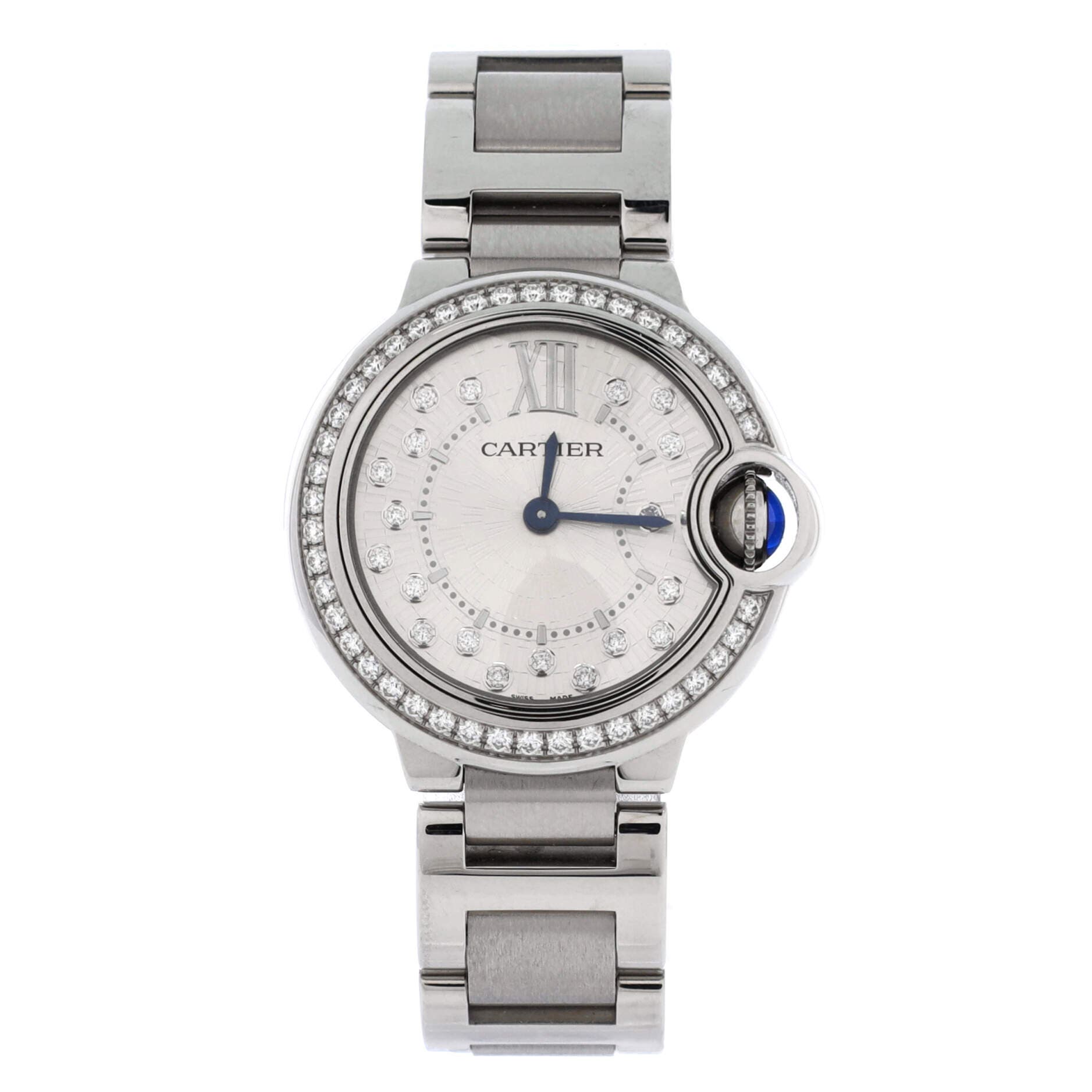 Ballon Bleu de Cartier Quartz Watch Stainless Steel with Diamond Bezel and Markers 28, Main, color, Metallic Silver
