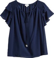 CeCe Ruffle Sleeve Tie Neck Top