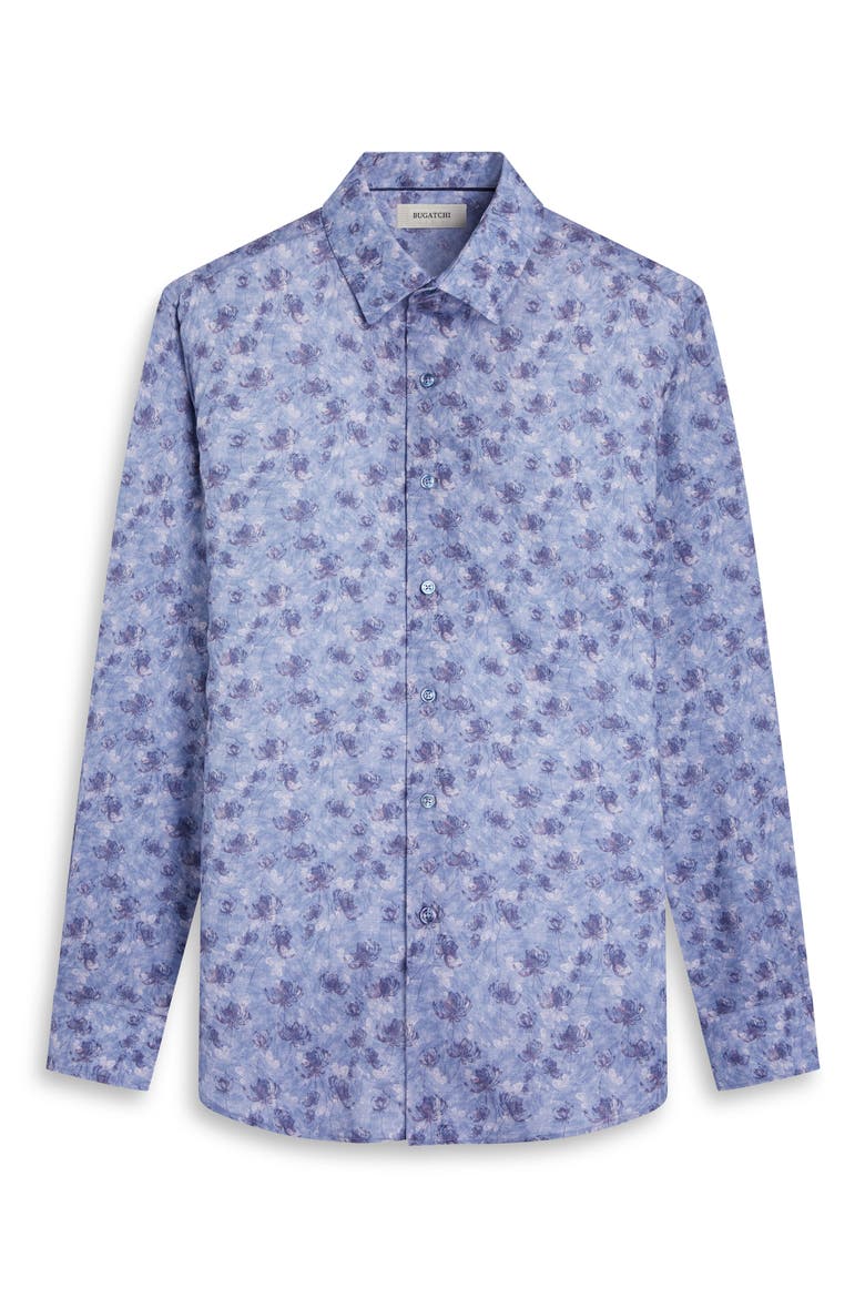 Julian Shaped Fit Floral Print Button-Up Shirt, Alternate, color, COBALT