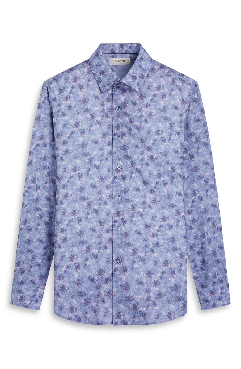 Bugatchi Julian Shaped Fit Floral Print Button-Up Shirt, Alternate, color, Cobalt