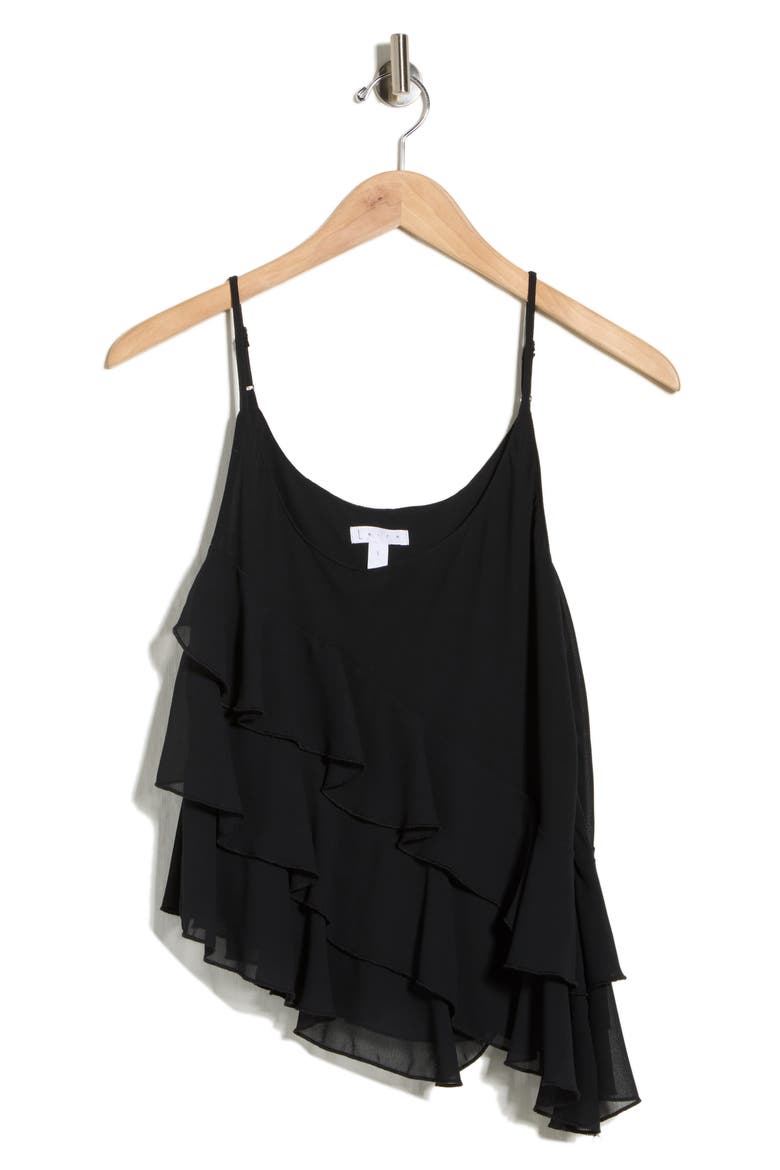 Ruffle Asymmetrical Chiffon Cami, Alternate, color, BLACK