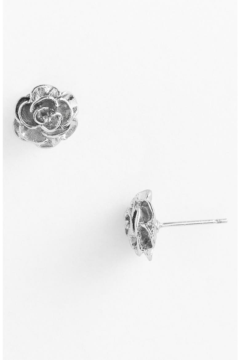 'Annie' Small Rose Stud Earrings, Main, color, SILVER