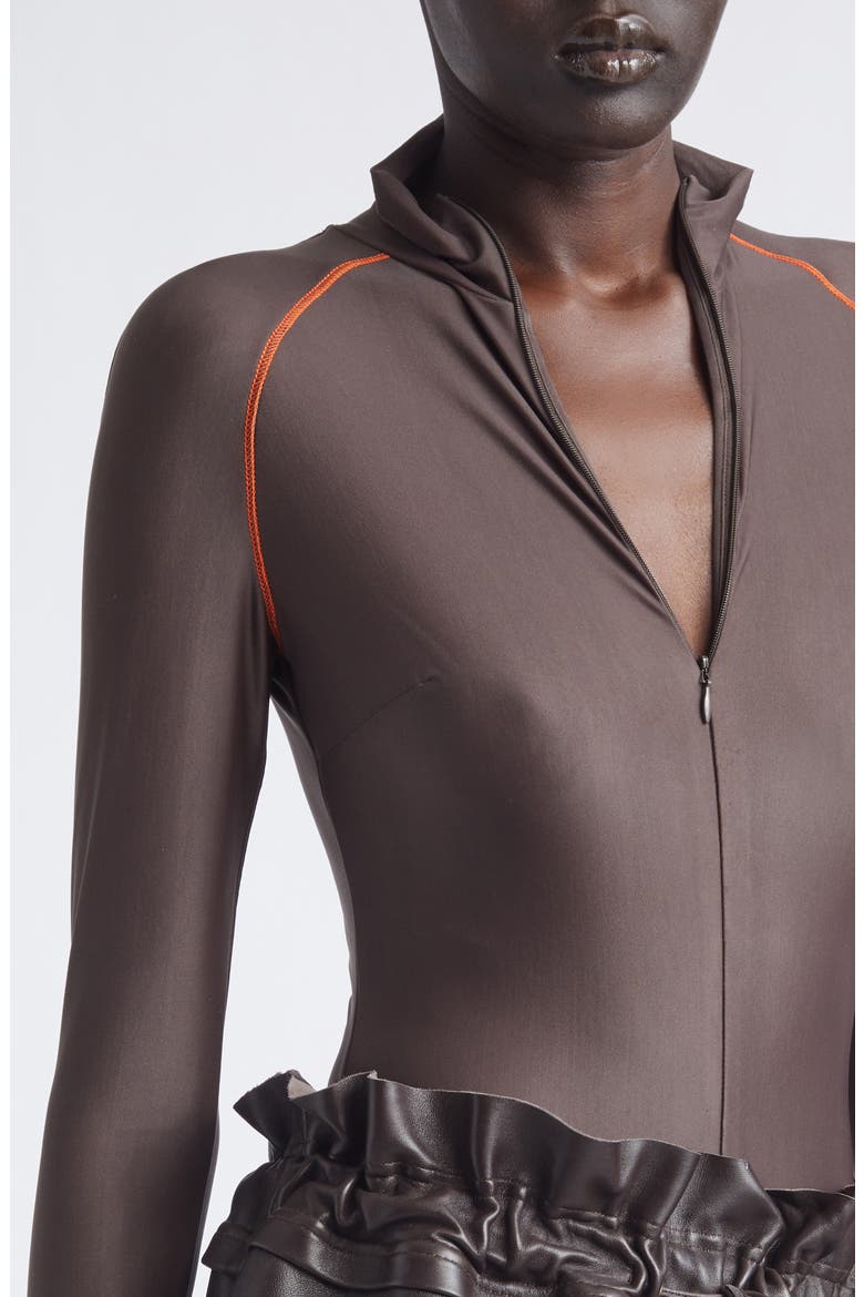 Long Sleeve Bodysuit, Alternate, color, CHOCOLATE/ ORANGE