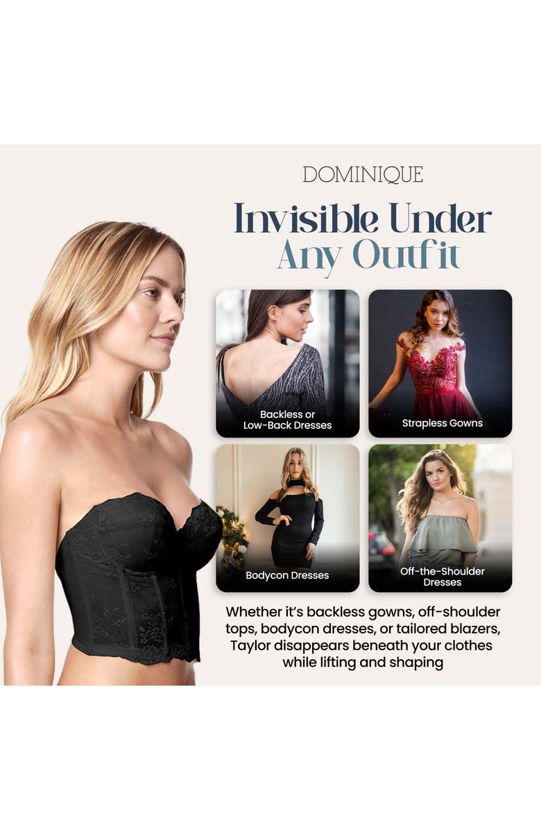 Dominique Intimates Tayler Ultra Low Back Strapless Lace Bra, Alternate, color, Black