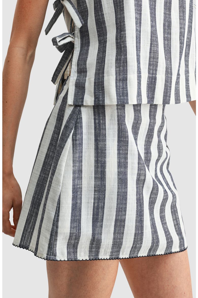 Linen Blend Miniskort, Alternate, color, NAVY STRIPE
