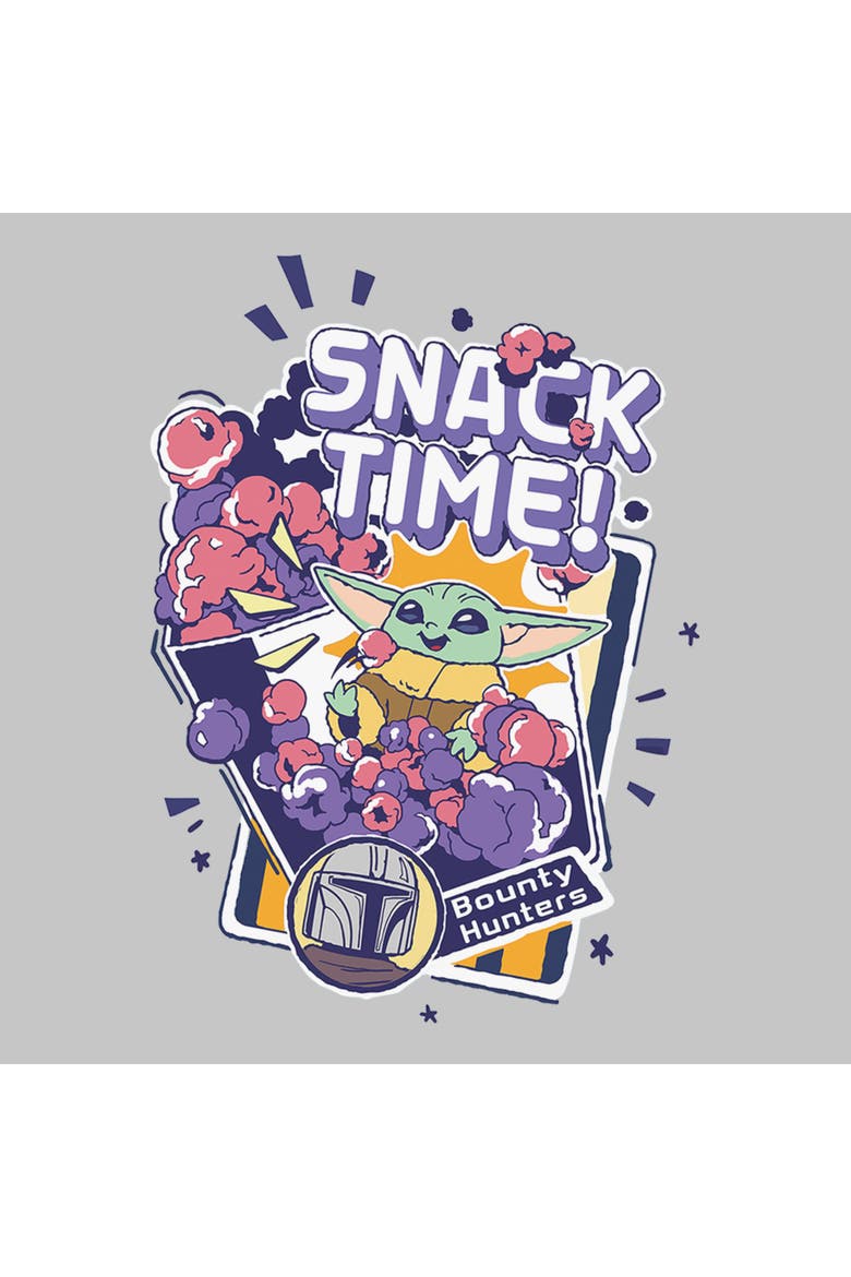 Juniors Star Wars The Mandalorian and Grogu The Child Happy Snack Time T Shirt, Alternate, color, Athletic Heather