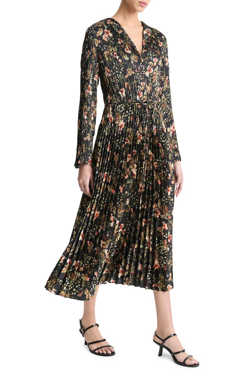 Vince Orchid Vine Long Sleeve Micropleat Midi Dress, Alternate, color, 