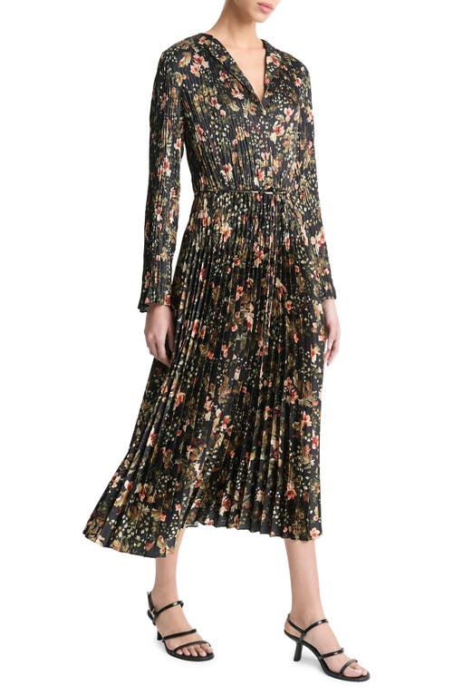 VINCE VINCE ORCHID VINE LONG SLEEVE MICROPLEAT MIDI DRESS