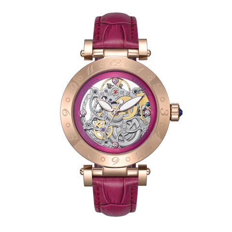 Theodora Automatic Skeleton Leather-Band Watch