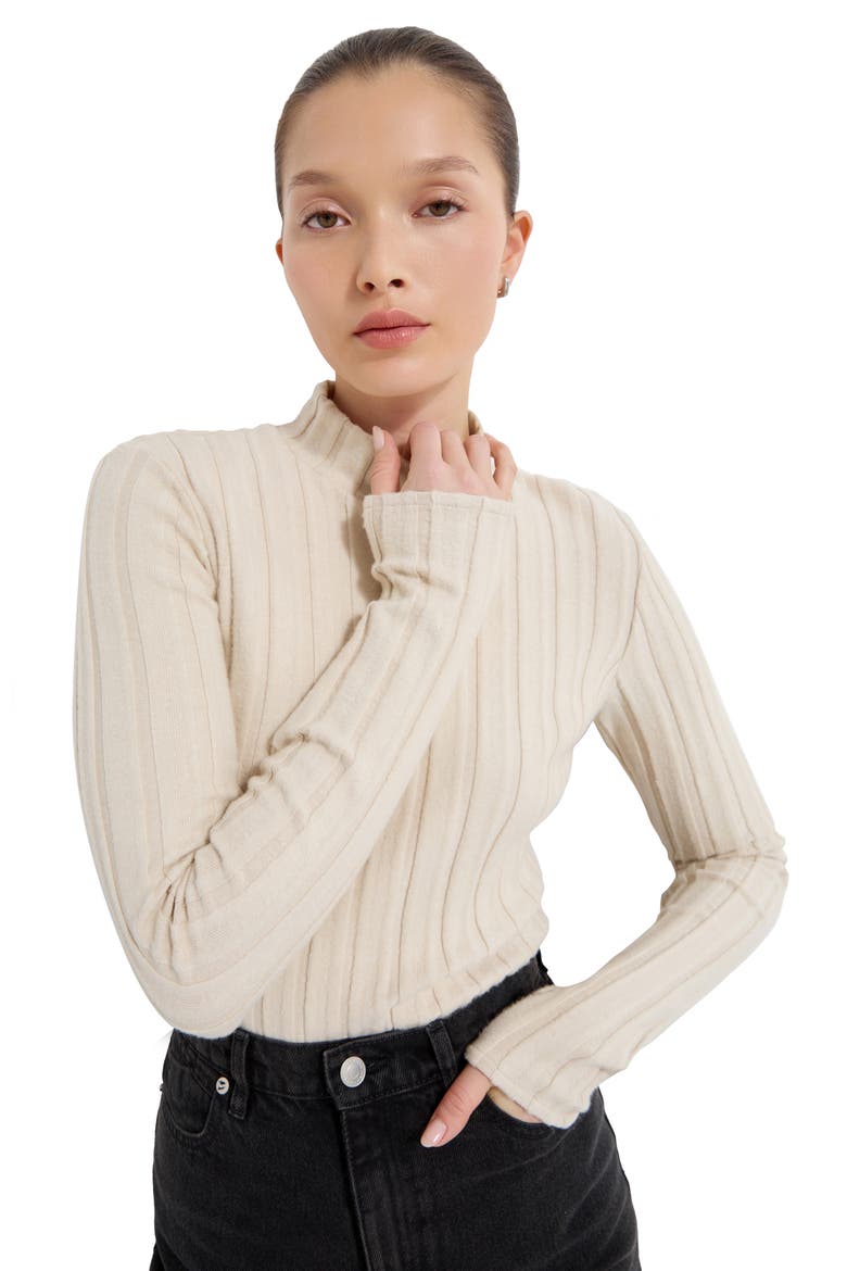 Samia Mock Neck Knit Top, Alternate, color, LIGHT BEIGE