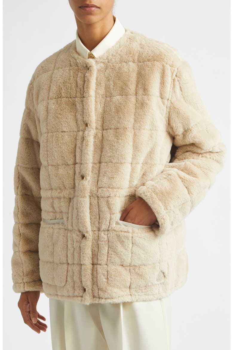 Tipule Box Quilted Down Jacket with Faux Fur Trim, Alternate, color, BEIGE