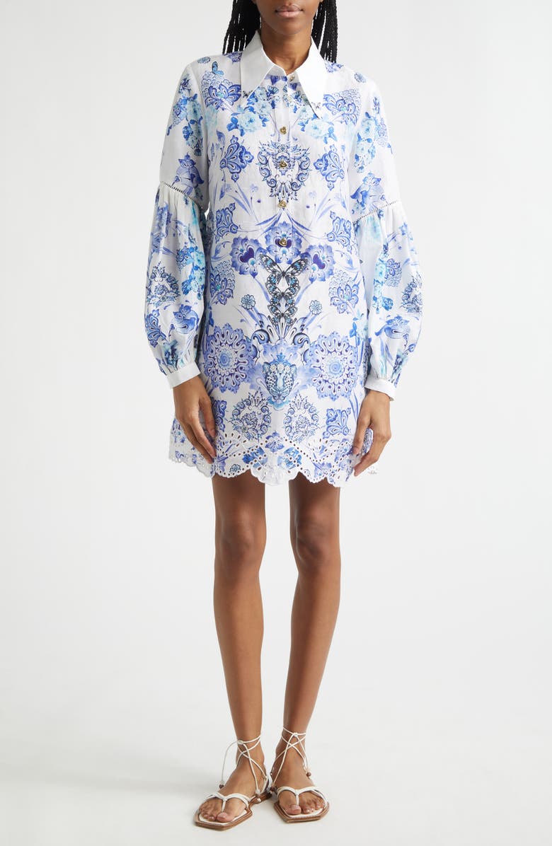 Camilla All About That Lace Long Sleeve Linen & Silk Shirtdress, Main, color, All About That Lace