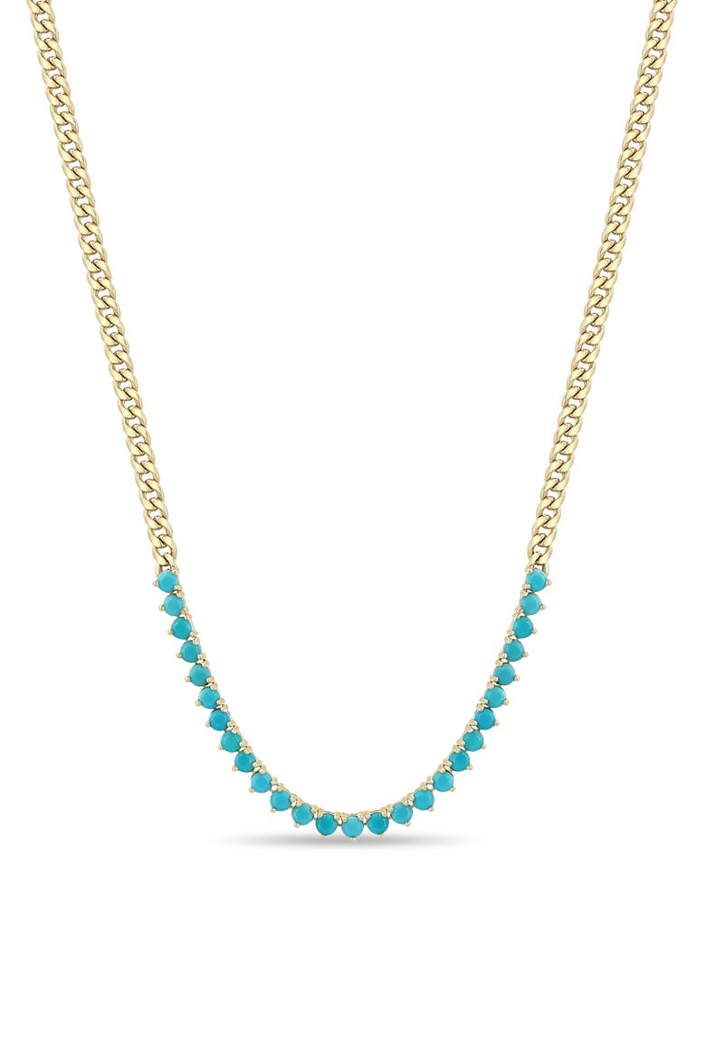 14K Gold Turquoise Curb Chain Necklace, Main, color, 14K YELLOW GOLD / TURQUOISE
