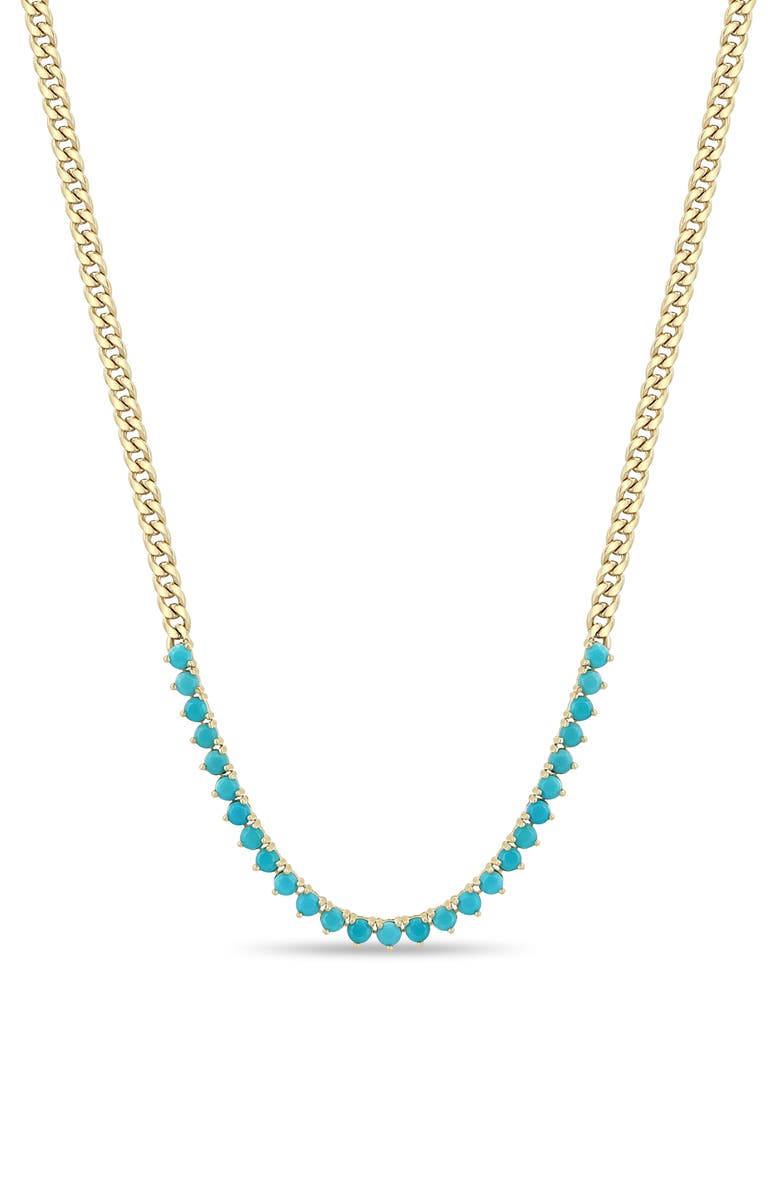 Zoë Chicco 14K Gold Turquoise Curb Chain Necklace, Main, color, 14K Yellow Gold / Turquoise