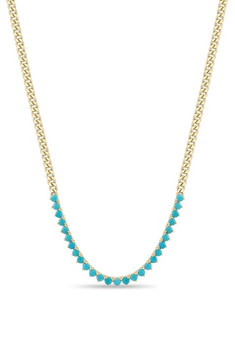 14K Gold Turquoise Curb Chain Necklace