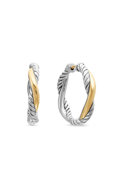 Petite Infinity Hoop Earrings in Sterling Silver with 14K Yellow Gold