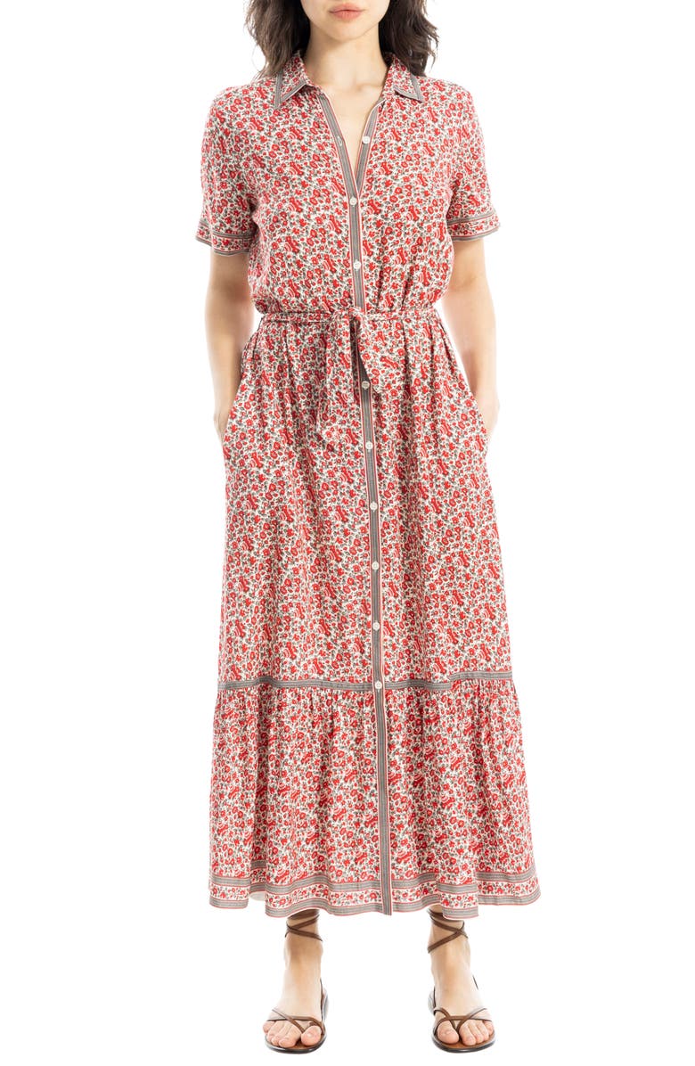 MAX STUDIO Short Sleeve Shirtdress, Alternate, color, Ecru/ Watermelon Daisy