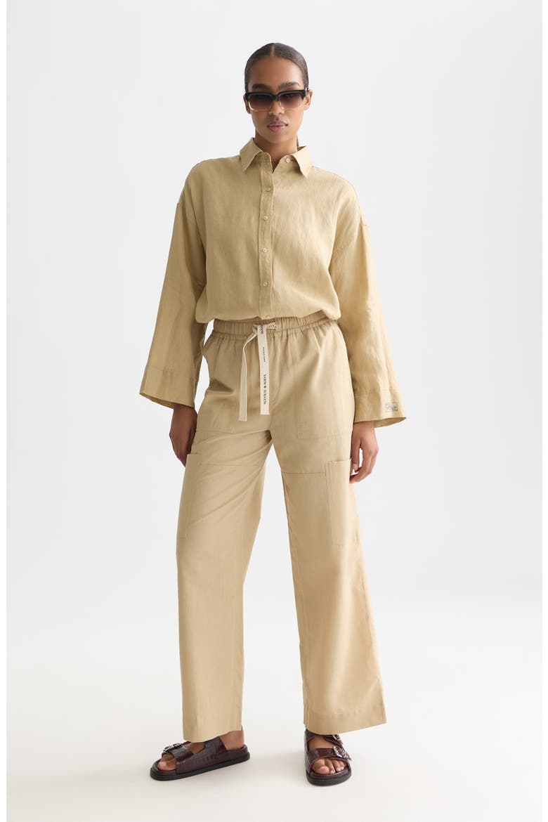 Noa Cotton & Linen Drawstring Pants, Alternate, color, TRAVERTINE