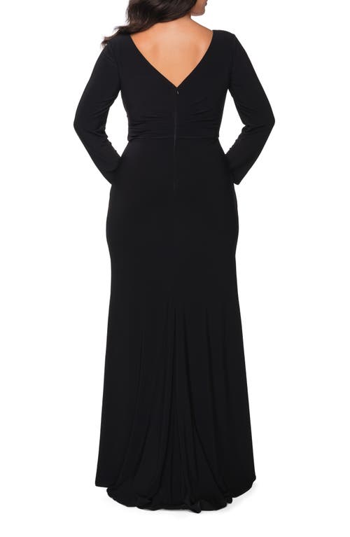 La Femme Long Sleeve Curvy Prom Dress With Ruching