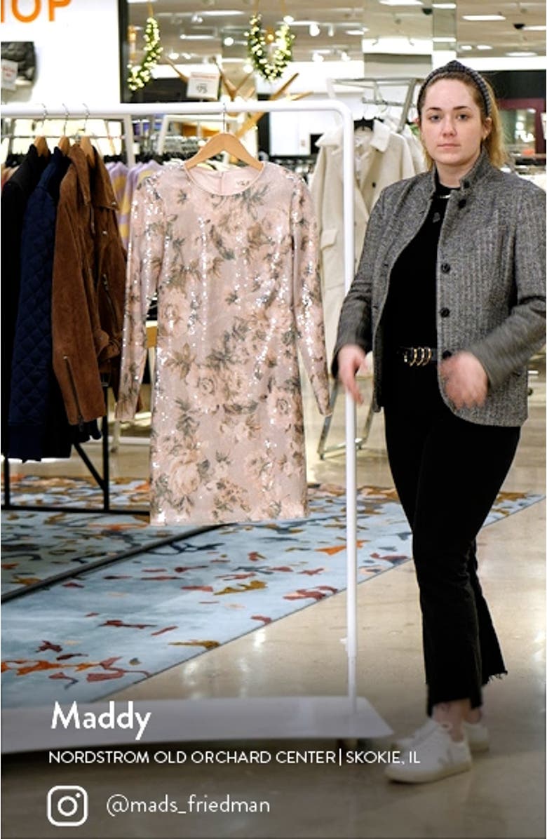 Floral Sequin Long Sleeve Cocktail Dress, sales video thumbnail