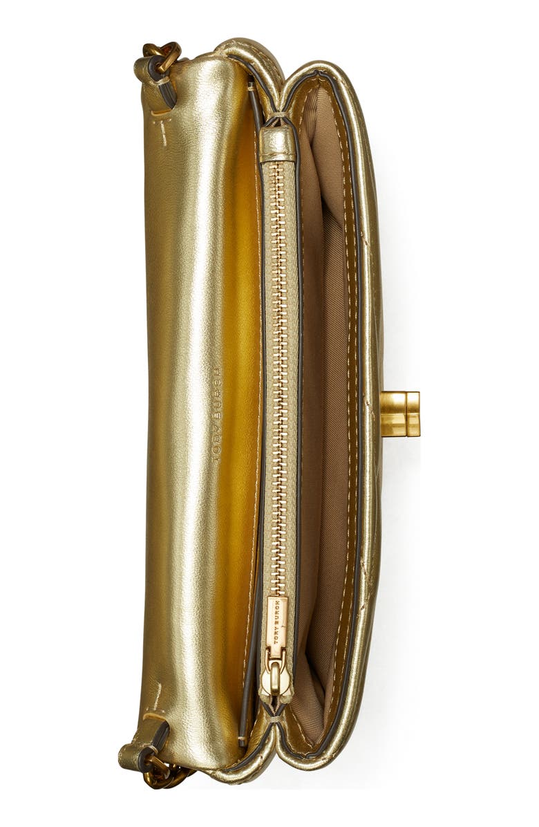 Tory Burch Kira Chevron Quilted Metallic Leather Wallet on a Chain, Alternate, color, 