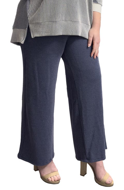 Texture Wide Leg Ankle Pants (Plus)