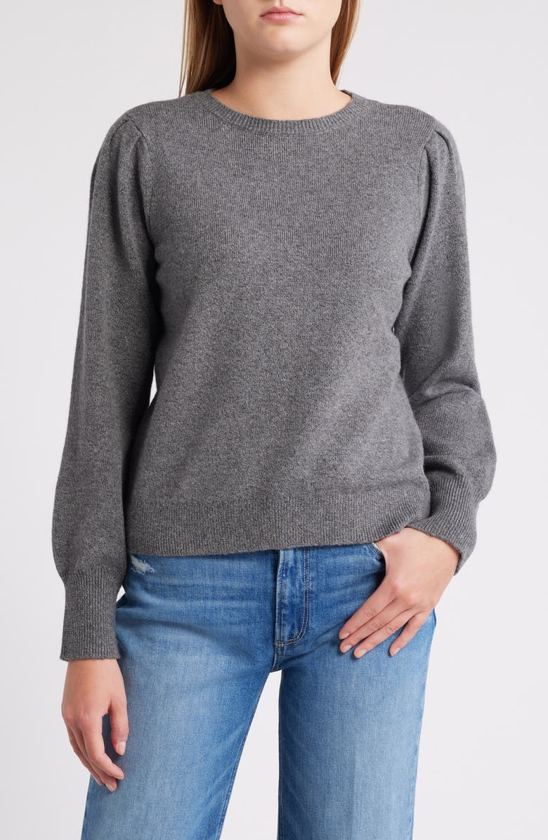 Caslon<sup>®</sup> Puff Sleeve Cotton Blend Crewneck Sweater, Main, color,