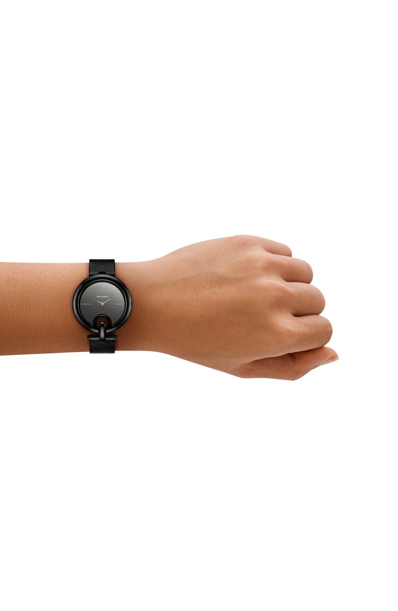 Tory Burch The Pierced Leather Strap Watch, 36mm, Alternate, color, Black