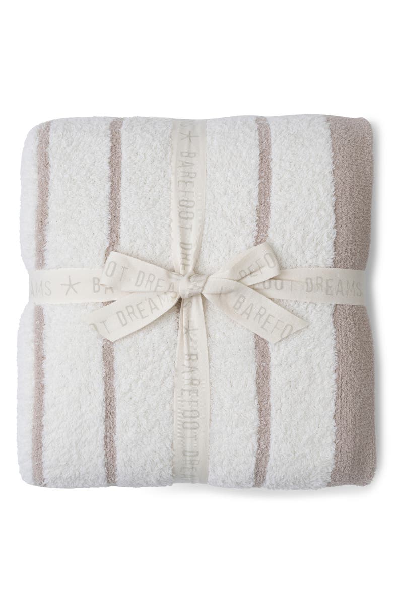 Barefoot Dreams<sup>®</sup> CozyChic<sup>®</sup> Border Stripe Throw Blanket, Main, color, Sahara/ Cream