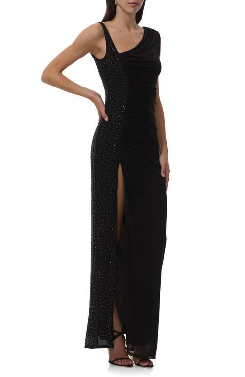 Afrm Becky Rhinestone Shirred Cocktail Dress In Black