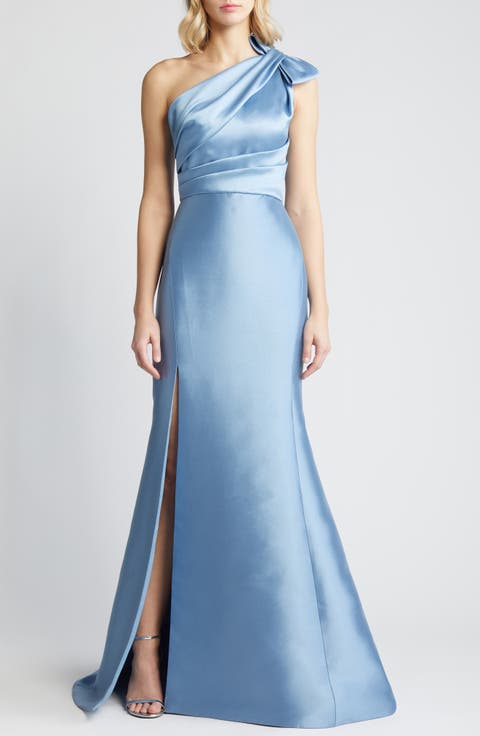 Bow Detail One-Shoulder Mikado Mermaid Gown