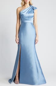 Amsale Bow Detail One-Shoulder Mikado Mermaid Gown