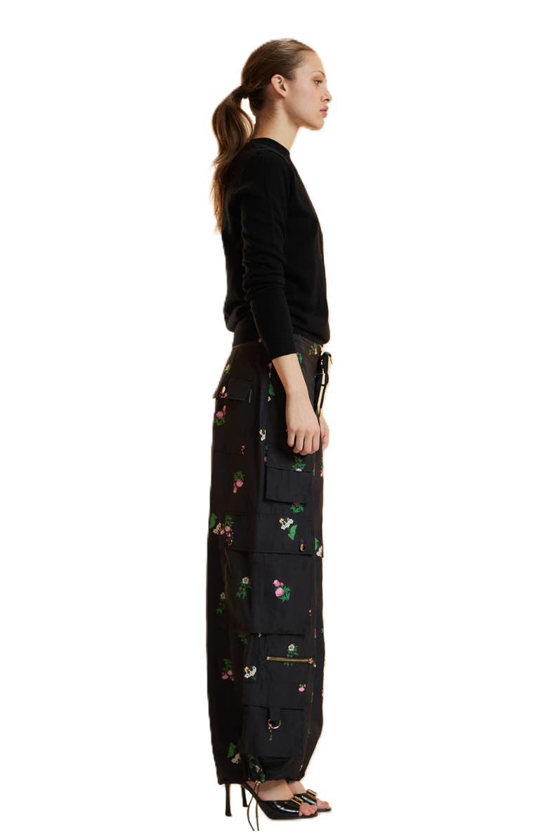 Cynthia Rowley Printed Cargo Pants, Alternate, color, Black Floral