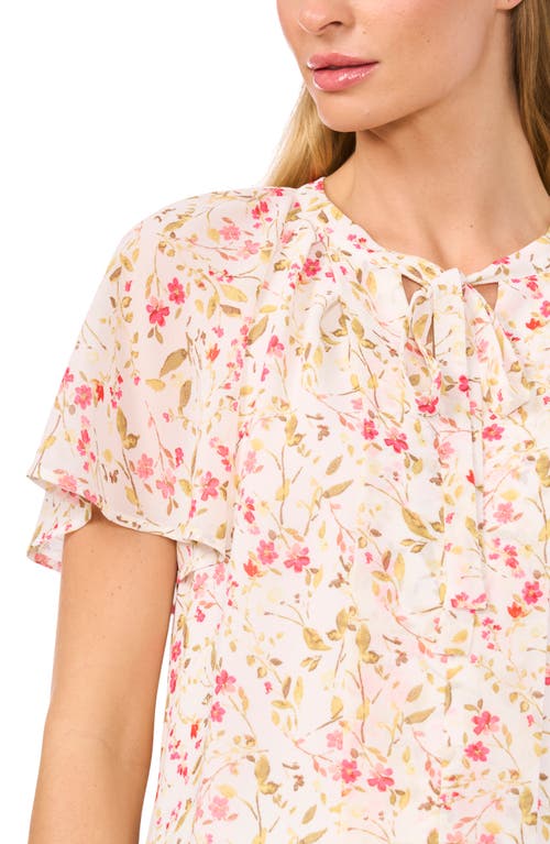 CECE CECE FLORAL PRINT FLUTTER SLEEVE GEORGETTE TOP