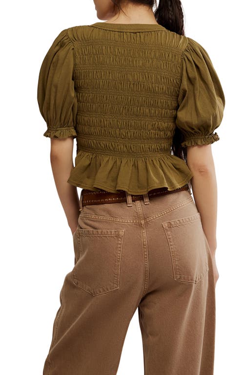Free People Maxey Lace Trim Cotton Top In Green